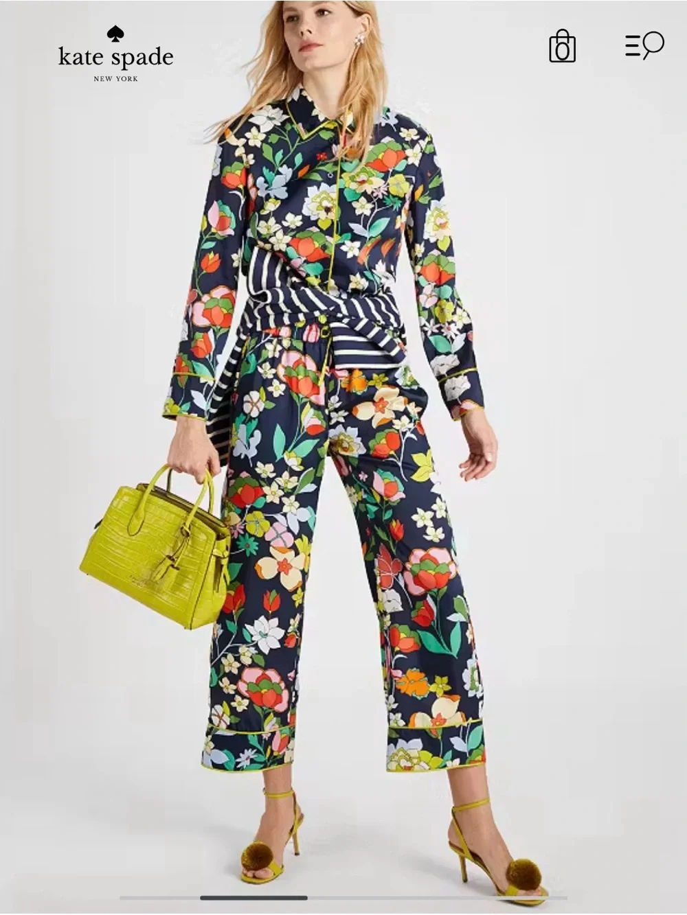 kate spade Flower Bed Twill Navy Floral Wide-Leg Pajama-Style Pants (NWT XL)